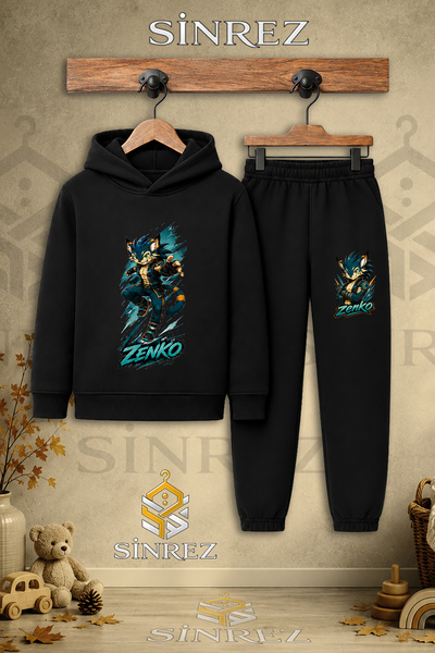 SİNREZ Children's Unisex Single Zenko One Atak Printed Hooded Tracksuit Set