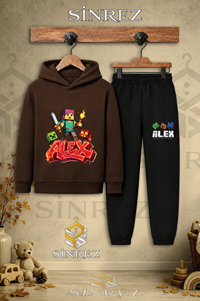 SİNREZ Children's Unisex Single Alex Flame Printed Hooded Tracksuit Set