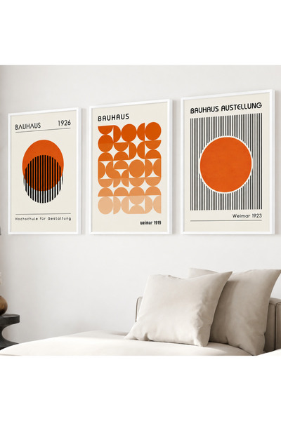 NT Handmade Σετ 3 τεμαχίων Bauhaus πορτοκαλί γεωμετρικά πίνακες ζωγραφικής με...