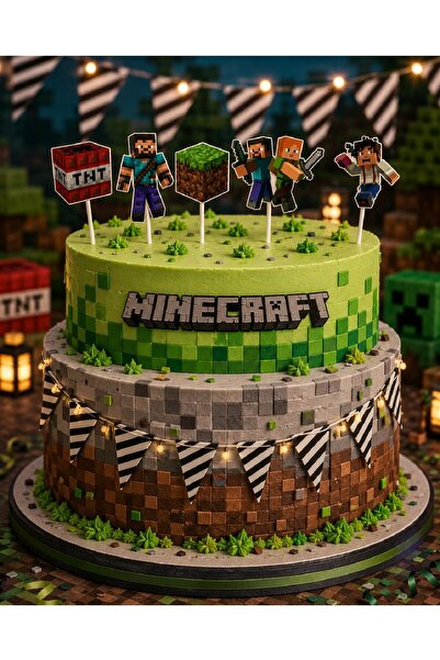 Bkmc Minecraft Pasta Süsü Seti 6 Parça | Doğum Günü Pasta Üstü Süsleme Seti |...