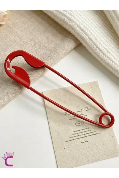 Cinderella Giant Safety Pin Design Stylish Bun Hairpin Red 14cm - Metal Large Size Clip Hair Stick