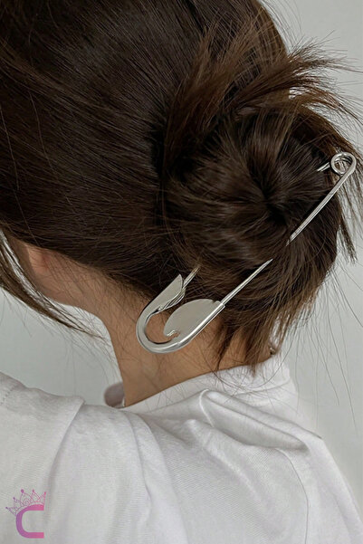 Cinderella Giant Safety Pin Design Stylish Bun Hairpin Silver 14cm - Trendy M...