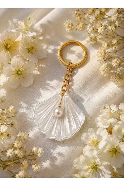 LMS GİFT 25 Pieces of Oyster Keychain with Pearls, Sea Shell Model with Gold ...