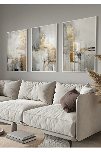 NT Handmade Set de picturi decorative abstracte din 3 piese, cu rame din lemn...
