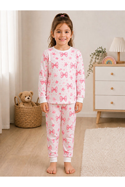 Kız Çocuk Pembe Kurdale Desenli Uzun Kollu Pijama Takımı