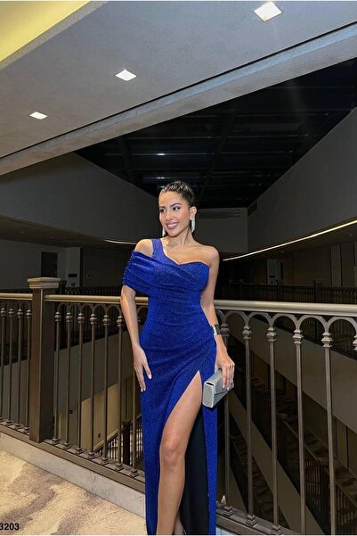 Euro Class One Shoulder Slit Evening Dress