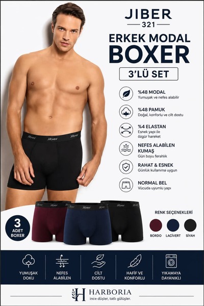 Jiber 321 Erkek Modal Boxer Esnek Yumuşak Kumaş