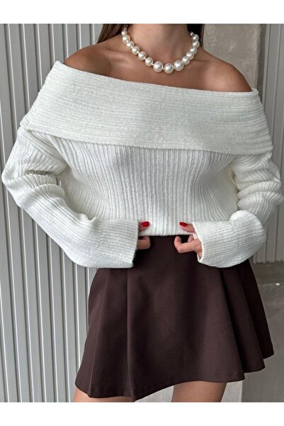 Gül Maison Women's Knitwear Sweater Off-The-Shoulder Boat Neck Soft Textured ...