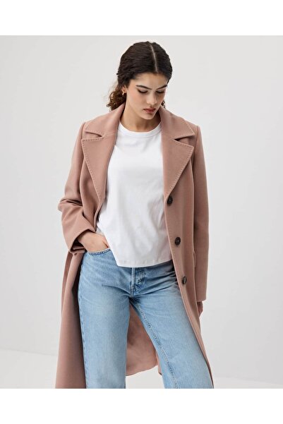 IDA Collection Pocketed Belted Long Cashmere Coat Pink