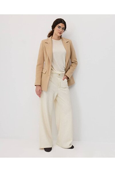 IDA Collection Beige Blazer Cashmere Jacket with Gold Buttons