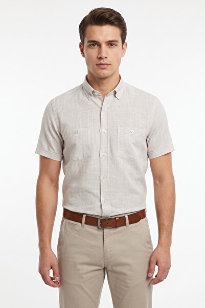 Mösyö Men's Double Pocket 100% Cotton Short Sleeve Shirt Bgl-St05647
