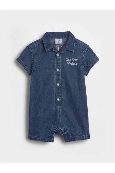 GAP Bebek Mavi Denim Logo Şort Tulum