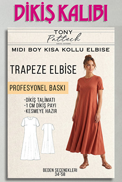 Tony Patteck Trapeze Elbise (EL6) - Hazır Dikiş Kalıbı (34-58 Beden)