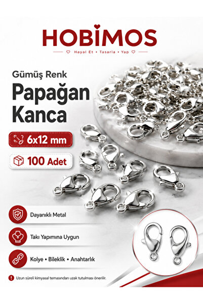 Hobimos 100 Adet Gümüş Renk Papağan Kanca 6x12mm - Kolye - Bileklik - Aksesua...