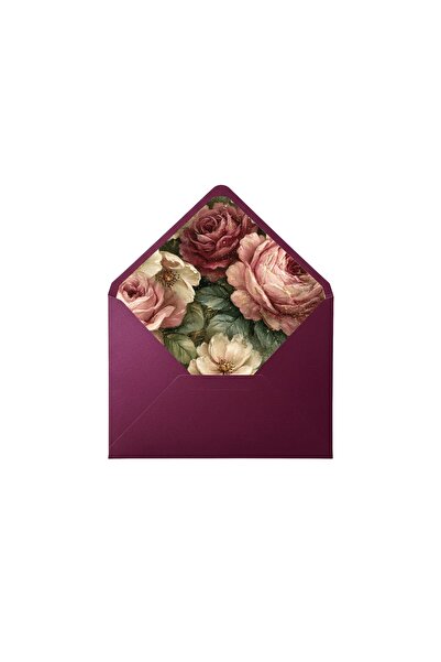 Bazen Defter Gül Desenli Bordo Zarf