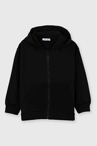 Panço Unisex Çocuk Siyah Fermuarlı Sweatshirt