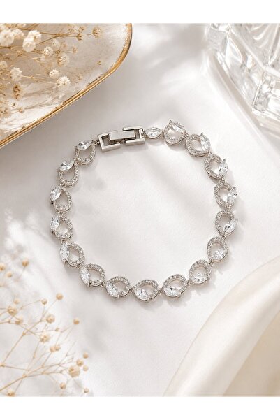 serelya Vip Series Brass Zircon Stone Silver Color Barley Model Bracelet