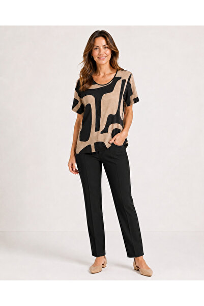 İyisini İstersen Women's Floor Beige Bamboo Patterned Short Sleeve Oval Neck ...