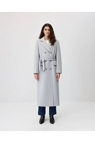IDA Collection Medallion Buttoned Double-Breasted Coat Light Gray