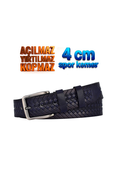 GoDeri 100% Genuine Leather, 4 cm Navy Blue Knitted Patterned Non-Opening Den...