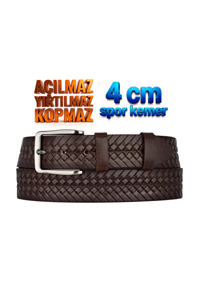 GoDeri 100% Genuine Leather, 4 cm Dark Brown Knitted Patterned Non-Opening De...