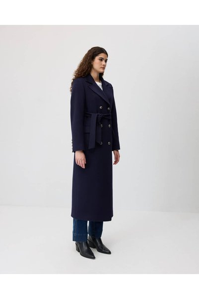 IDA Collection Medallion Buttoned Double-Breasted Coat Navy Blue
