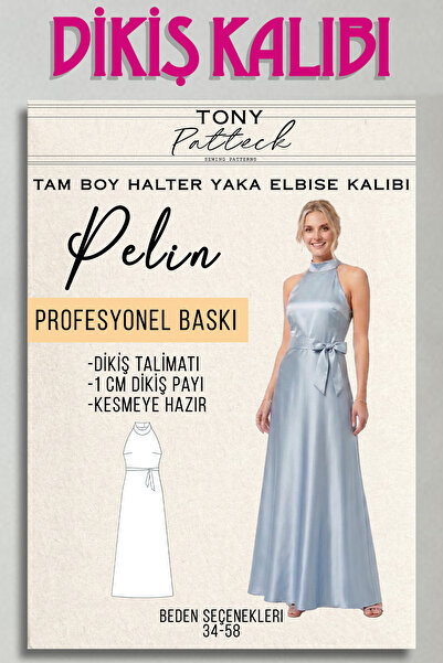 Tony Patteck Pelin Halter Yaka Elbise (EL8) - Hazır Dikiş Kalıbı (34-58 Beden)