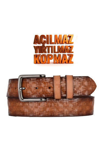 GoDeri 100% Genuine Leather, 4.2 cm Tan Patterned Non-Foldable Denim Belt, Li...