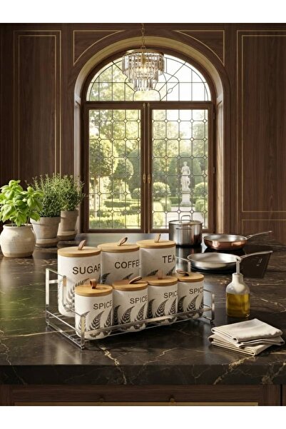 Generic Brand طقم برطمانات حفظ وتخزين بهارات وتوابل مع أغطية وحامل بتصميم أني...