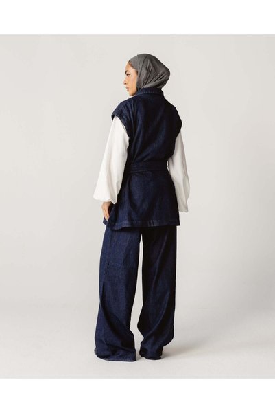 Glow Dark Blue Sleeveless Denim Set