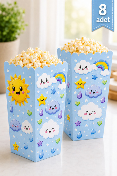 Baloncu Nene Mavi Gökkuşağı Bulut Güneş Mısır Kutusu 8’li Set 8x11 cm Çocuk D...