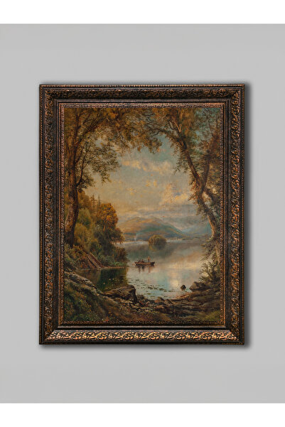 WoodyArts Lac și copaci, tablou decorativ de perete pentru sufragerie, cu ram...