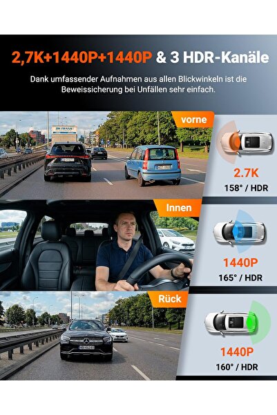 VANTRUE N4S 3 Kanallı Araç Kamerası 2.7K+2.5K+1440P Ön Arka İç Mekan, STARVIS 2 HDR Gece Görüşü,