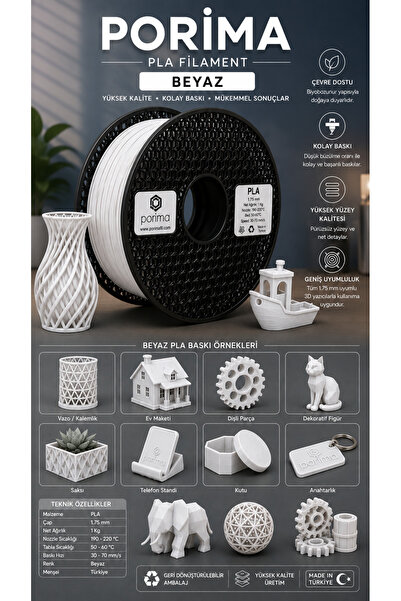 Porima PLA Filament Beyaz Renk 1KG