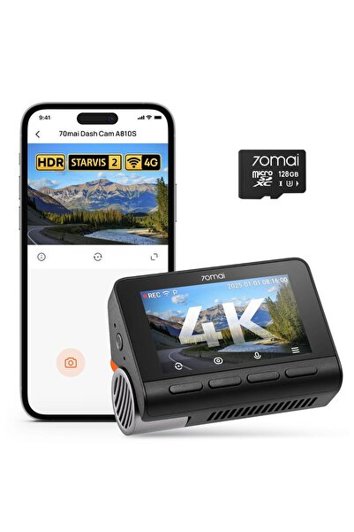70MAİ STARVIS 2 HDR gece görüşüne sahip 4K A810S araç ön kamerası, 128 GB kar...