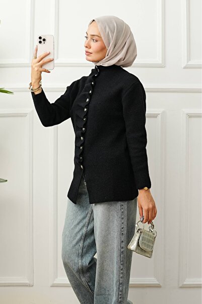 ankanoor Ruffled Button Detailed Felt Knitwear Cardigan Anka261051
