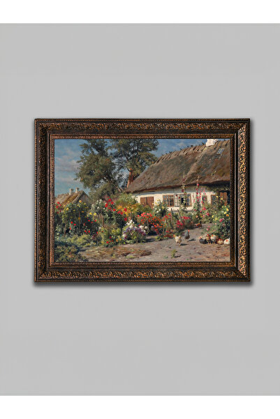 WoodyArts Kır Bahçesi Bronz Eskitme Çerçeveli Dekoratif Salon Duvar Tablosu E...