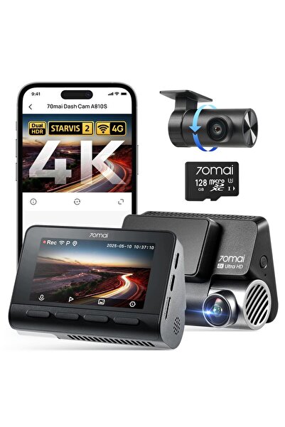 70MAİ 4K Araç Kamerası Araç Ön Arka A810S, 4K+1080P Çift STARVIS 2 IMX678, Gece Baykuşu Görüşlü