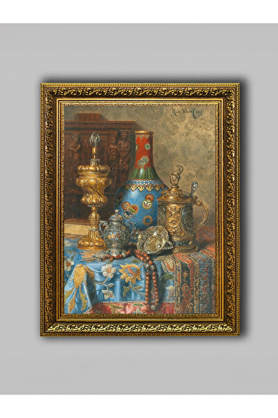 WoodyArts Vaze aurii cu rame aurii învechite, pictură decorativă de perete pe...