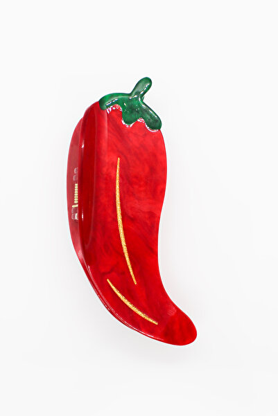 NazLand Biberella Bone Peg Hair Clip with Chili Pepper Figure – Red