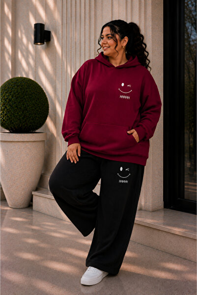 Rubonia Women's Plus Size 3 Thread Raster Hooded 2-Piece Tracksuit Set Oversi...