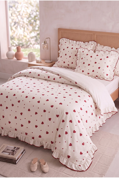 Zühre Home Ruffled Double Duvet Cover Set with Big and Small Hearts |   200X2...