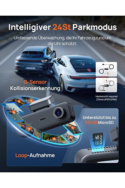 70MAİ T800E 4K Dashcam Araba 3 Kanallı, 4K+1080P+1080P Ön Arka İç 3 Kanallı Araç Kamerası,