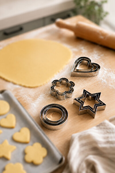 KHAKMA 12 Piece Metal Cookie Mold Set – Star Heart Flower Round 4 Models 3 Si...
