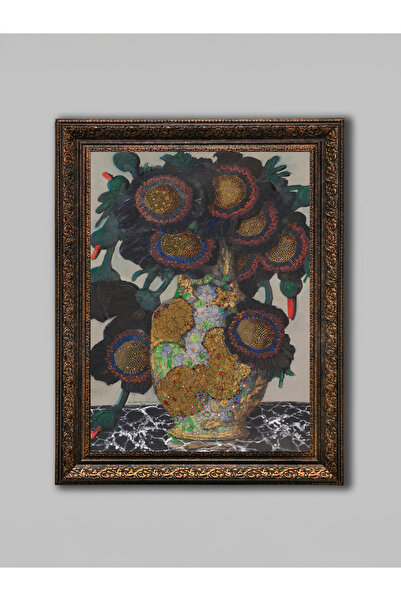 WoodyArts Süs Vazosu Bronz Eskitme Çerçeveli Dekoratif Salon Duvar Tablosu Ev...