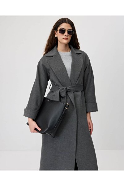 IDA Collection Belted Double Breasted Stamp Coat Gray