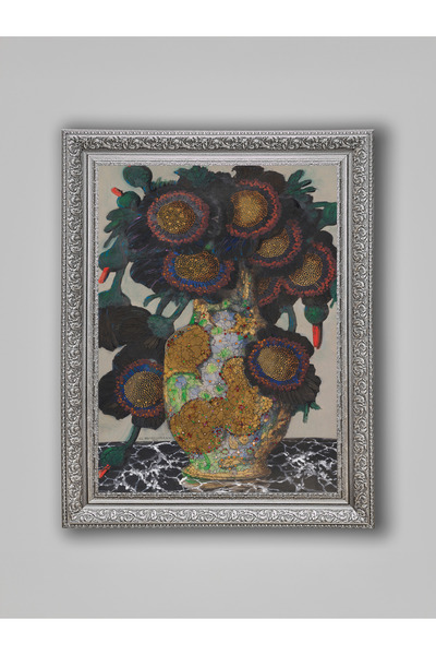 WoodyArts Vază decorativă gri cu ramă antică, pictură decorativă de perete pe...
