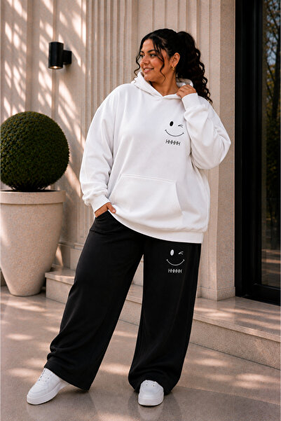 Rubonia Women's Plus Size 3 Thread Raster Hooded 2-Piece Tracksuit Set Oversi...