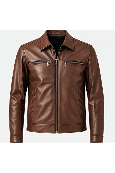 DERİMONTAYA Men's Brown Genuine Lambskin Leather Coat Jacket