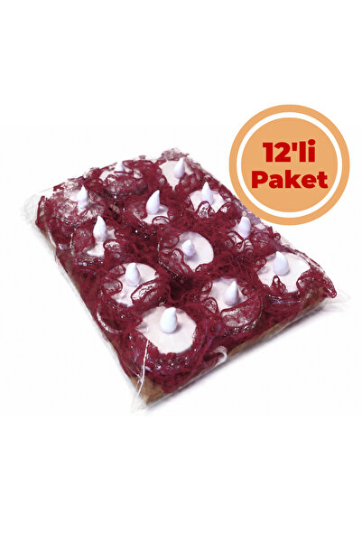 Renk İthalat Ledli El Mumu Bordo 12'li Paket Kına Düğün Nişan Nedime Bride Pi...